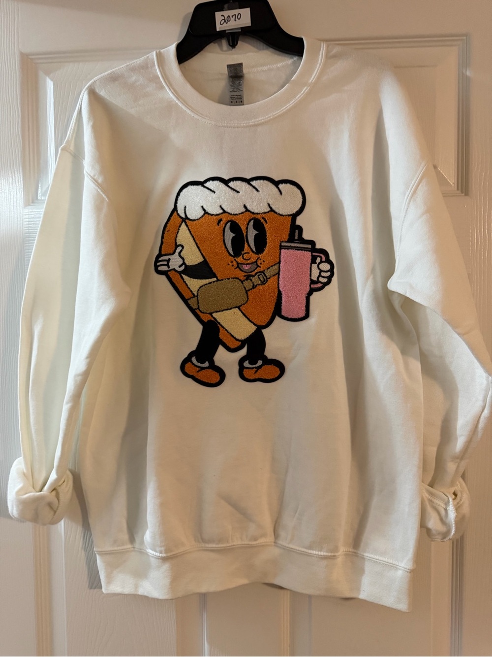 Gildan White Pumpkin Pie Chenille Patch Sweatshirt